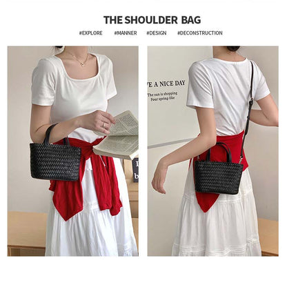 Woven Cowhide Tote Bag — Holiday-Style Small Woven Leather Crossbody Bag