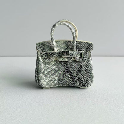 Inspired Mini Burkin Handbag Charm Snakeskin textured Glossy Leather Earphone Storage Bag