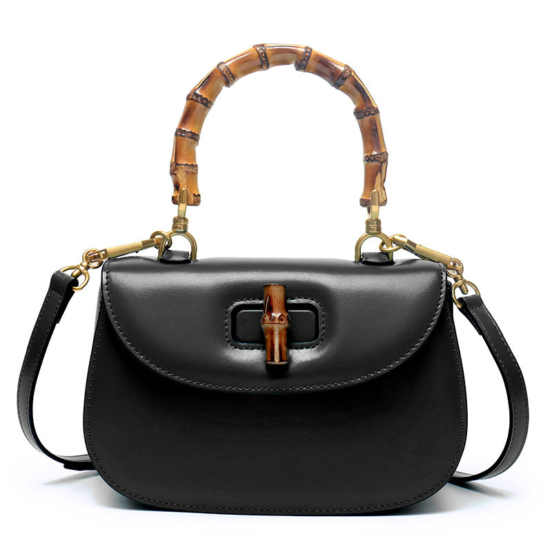 Genuine Leather Inspired Retro Bamboo Top Handle Mini Bag