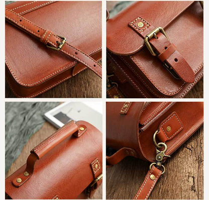 Vegetable Tanned Leather Unisex Messenger Bag