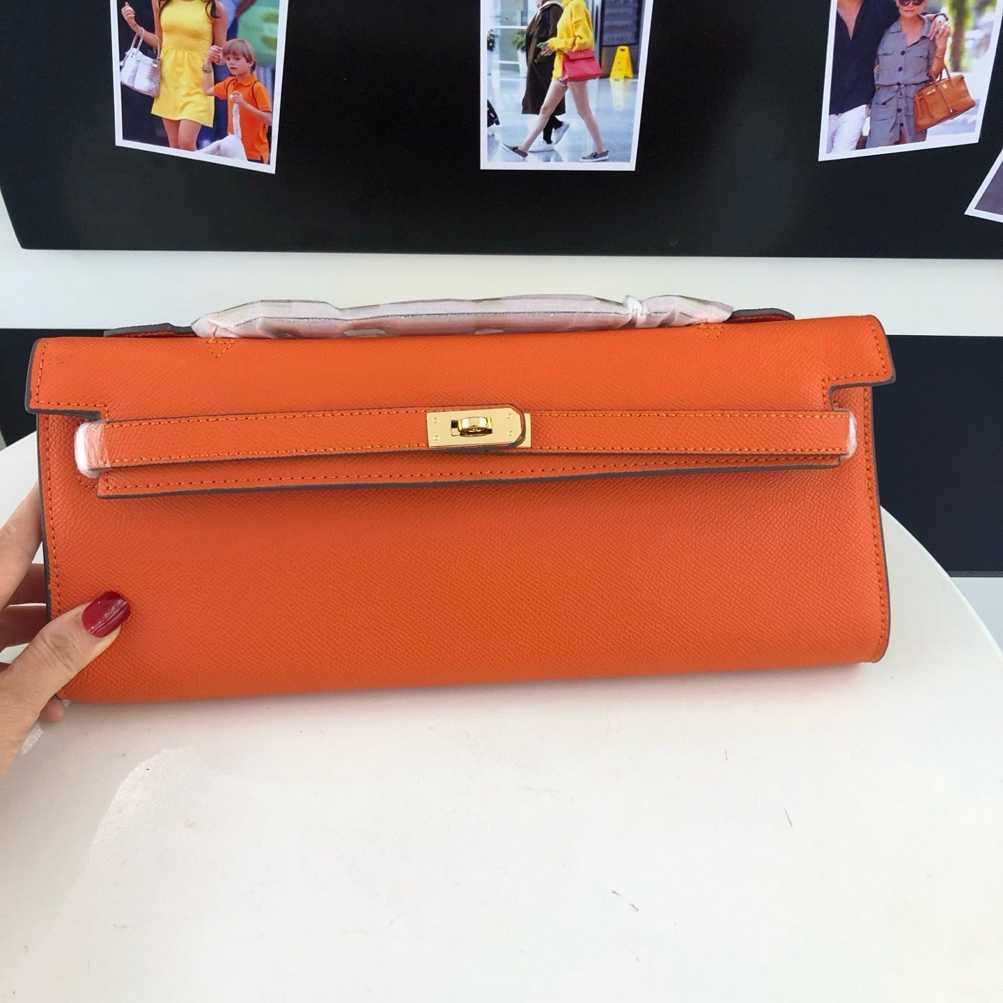 Cut Clutch Bag Epsom Leather Golden Hardware