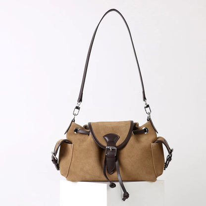 Suede Leather Multi-Pocket Crossbody Bag - Retro Spliced Edition