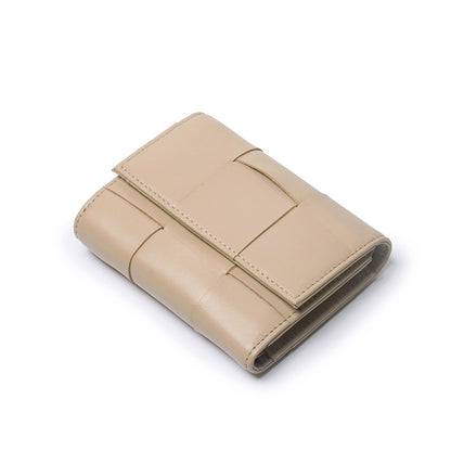 Woven Sheep Leather Trifold Wallet Short Card Holder