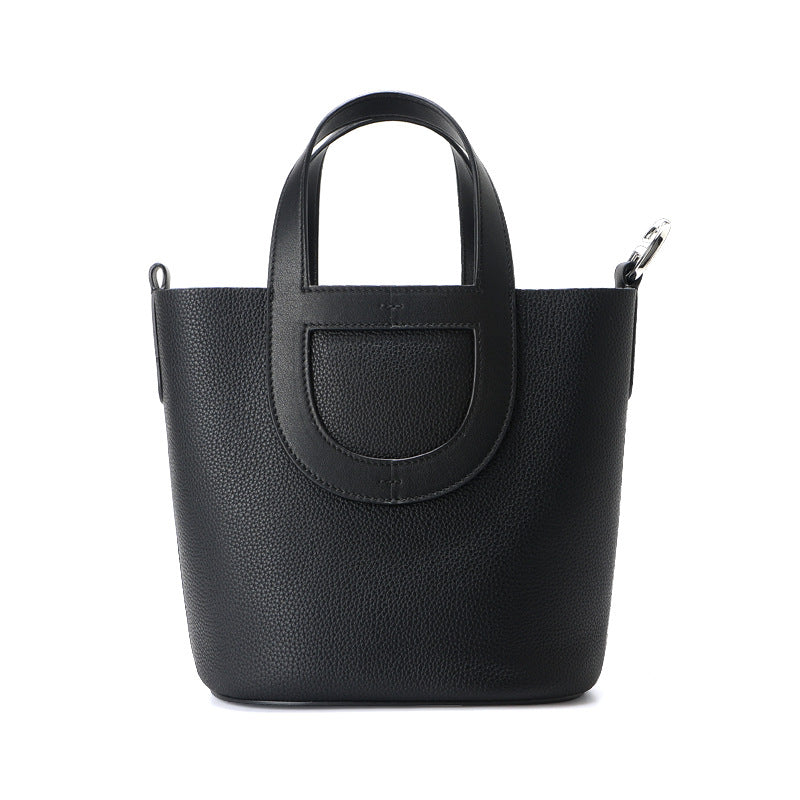 Top Grain Leather Pig Nose Mini Tote Bag Woman Bucket Bag