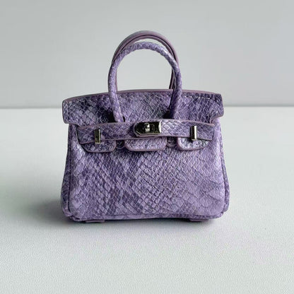 Inspired Mini Burkin Handbag Charm Snakeskin textured Glossy Leather Earphone Storage Bag