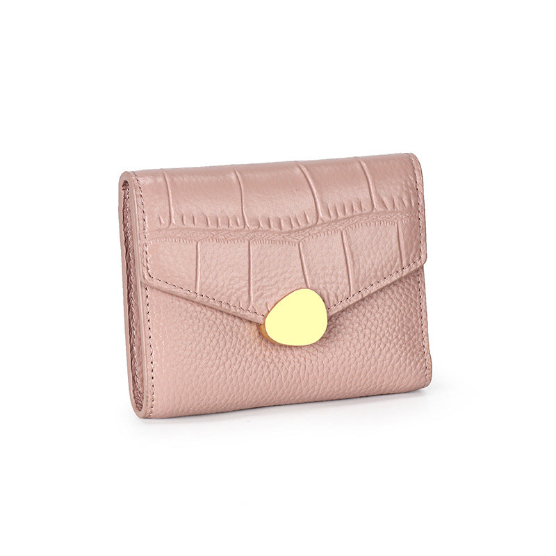 Crocodile Pattern Top Grain Leather Short Wallet Purse