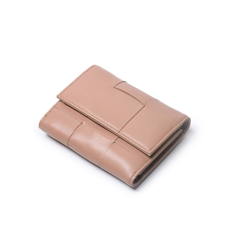 Woven Sheep Leather Trifold Wallet Short Card Holder