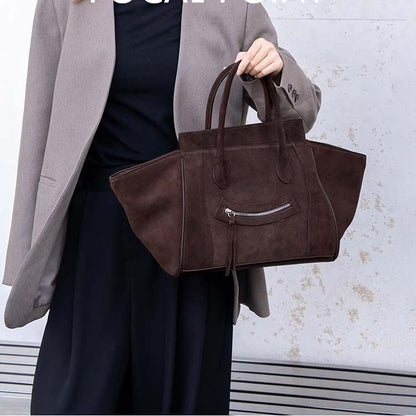 Large Capacity Suede Smile Handbag in Retro Street Style
