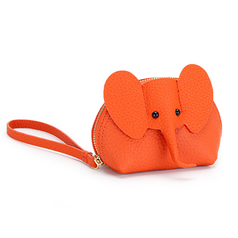 Cartoon Elephant Change Purse Top Grain Leather Card Holder