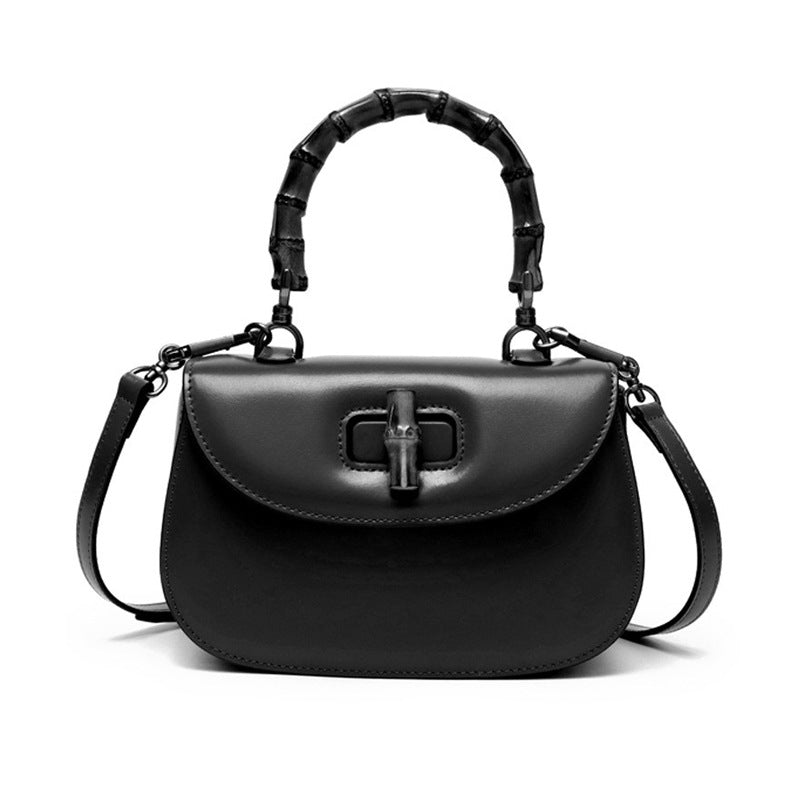 Genuine Leather Inspired Retro Bamboo Top Handle Mini Bag