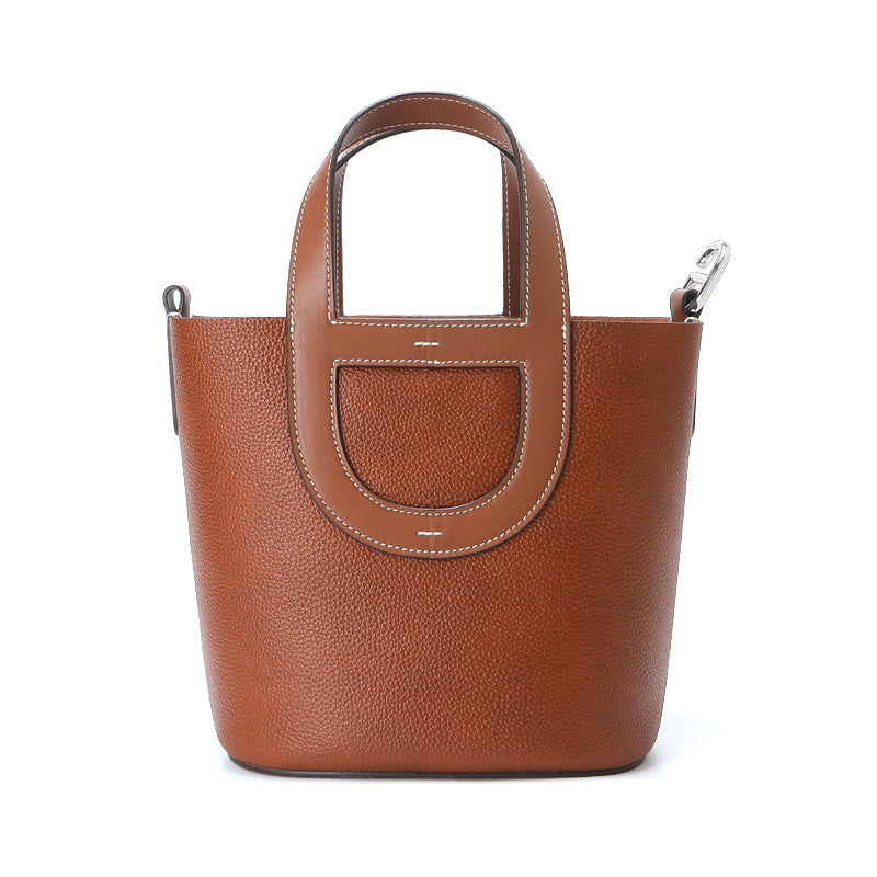 Top Grain Leather Pig Nose Mini Tote Bag Woman Bucket Bag