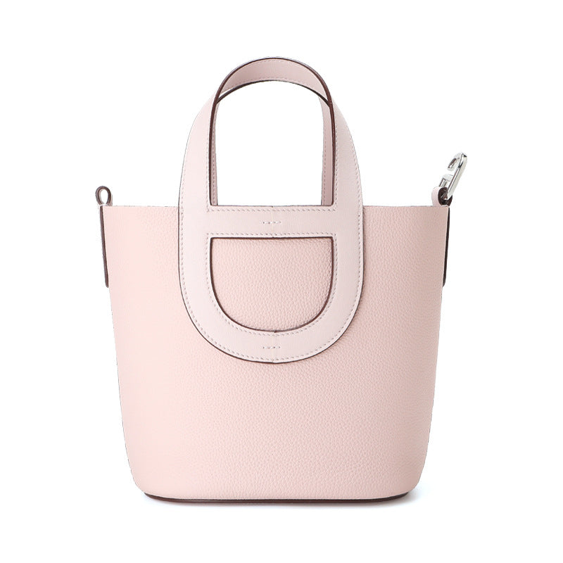 Top Grain Leather Pig Nose Mini Tote Bag Woman Bucket Bag