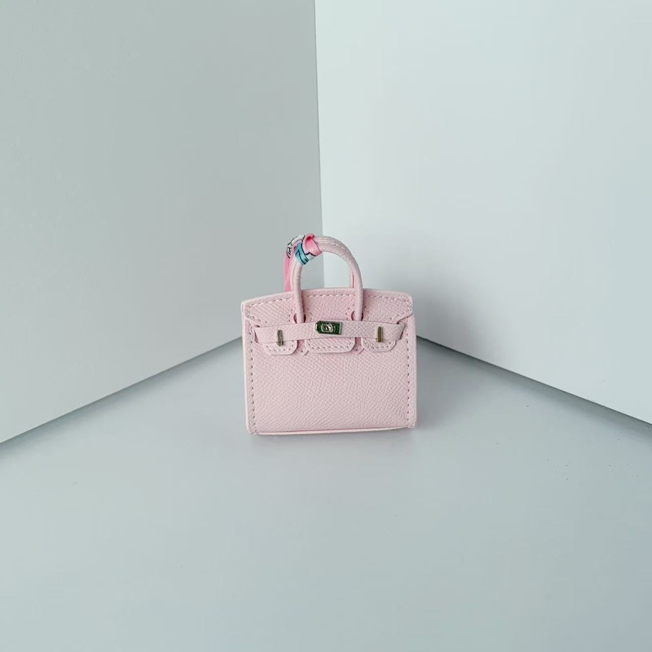 Inspired Mini Burkin Top Handle Bag Charm Vegan Leather Earphone Case for Airpods