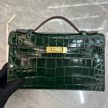 Crocodile Embossed Leather Clutch Bag | 10 Colors