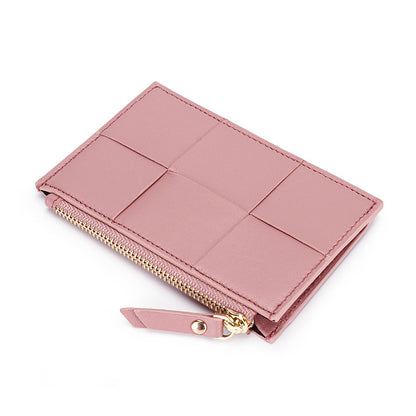 Sheep Leather Woven Slim Wallet Purse