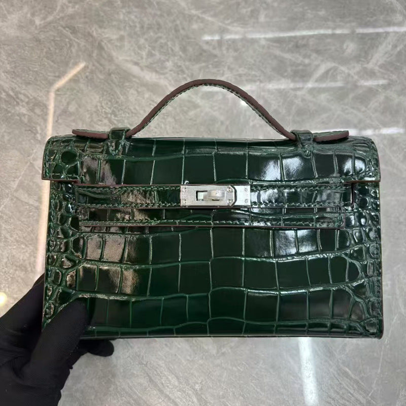 Crocodile Embossed Leather Clutch Bag | 10 Colors