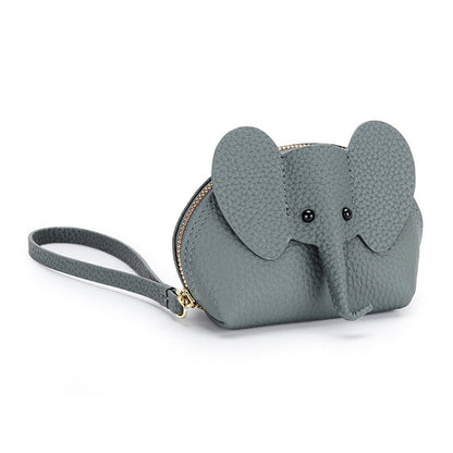 Cartoon Elephant Change Purse Top Grain Leather Card Holder