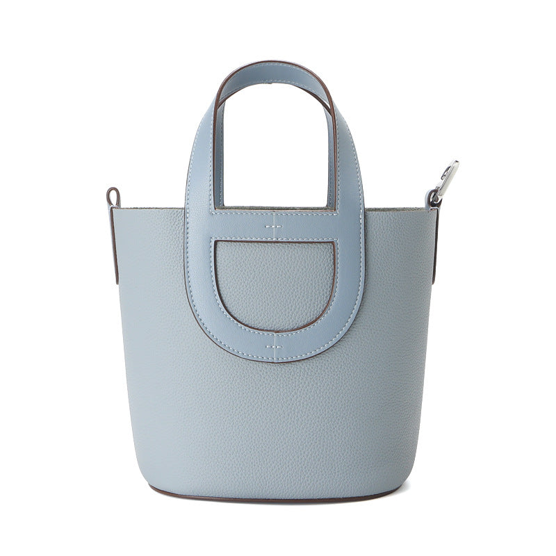 Top Grain Leather Pig Nose Mini Tote Bag Woman Bucket Bag