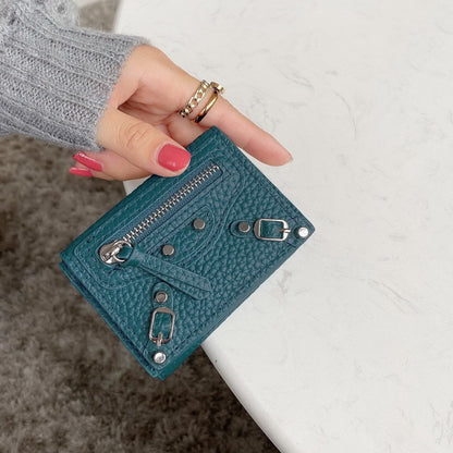 Soft Leather Short Trifold Wallet Woman Genuine Leather Wallet Zipper Coin Purse