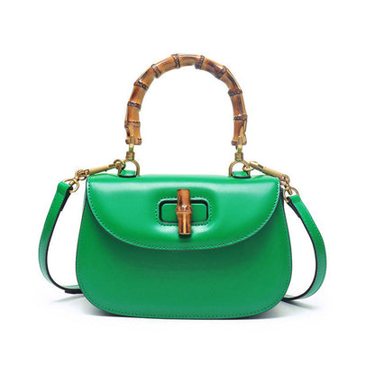 Genuine Leather Inspired Retro Bamboo Top Handle Mini Bag