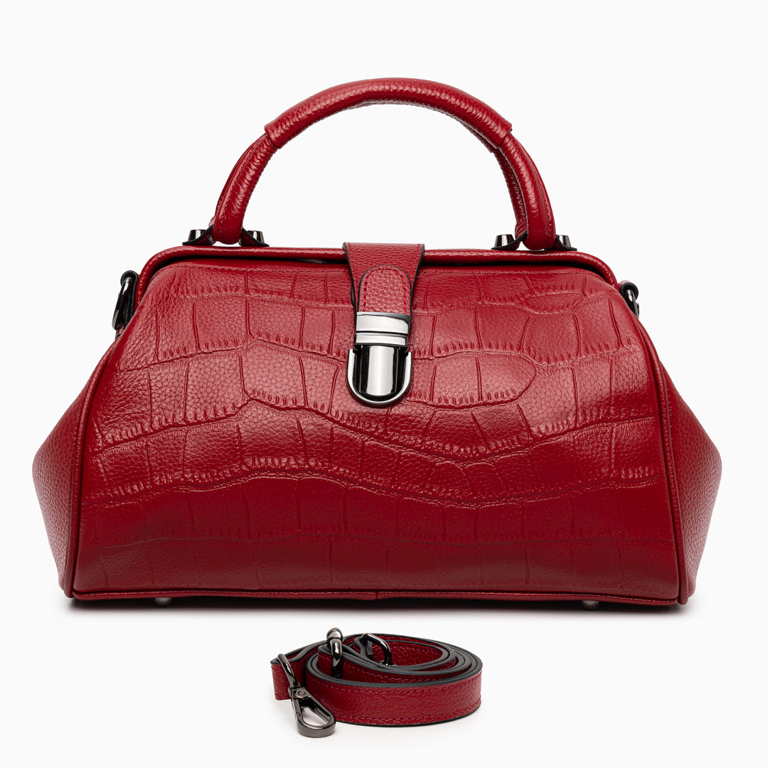 Crocodile-embossed Genuine Leather Doctor Bag Women Tote Bag