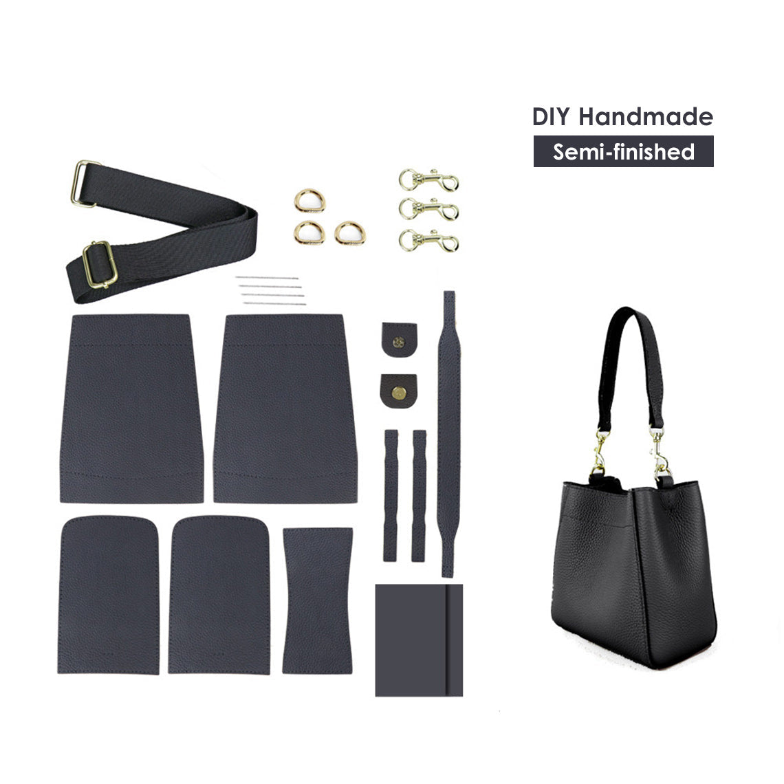 HANDSEWGIFT Women Bucket Bag Top Grain Leather DIY Kit