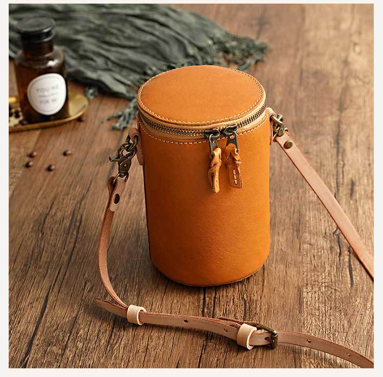 Retro Vegetable Tanned Leather Small Bucket Bags Genuine Leather Purses