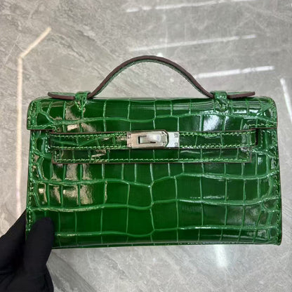 Crocodile Embossed Leather Clutch Bag | 10 Colors
