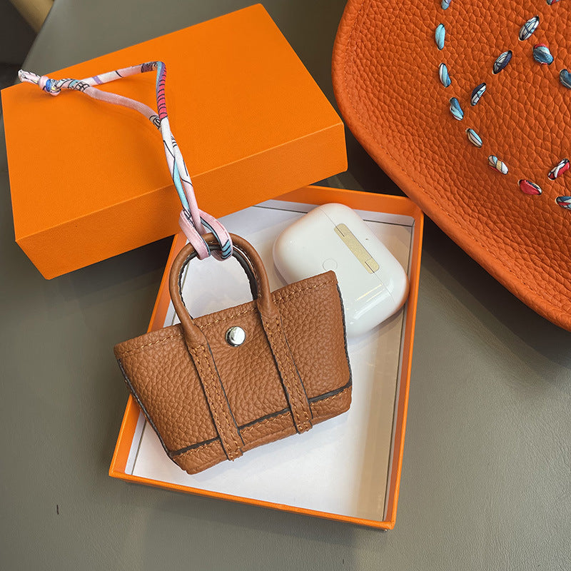 Top Grain Leather Inspired Mini Garden Party Bag Charm Holder for AirPods Pro