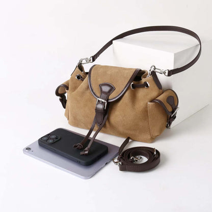 Suede Leather Multi-Pocket Crossbody Bag - Retro Spliced Edition