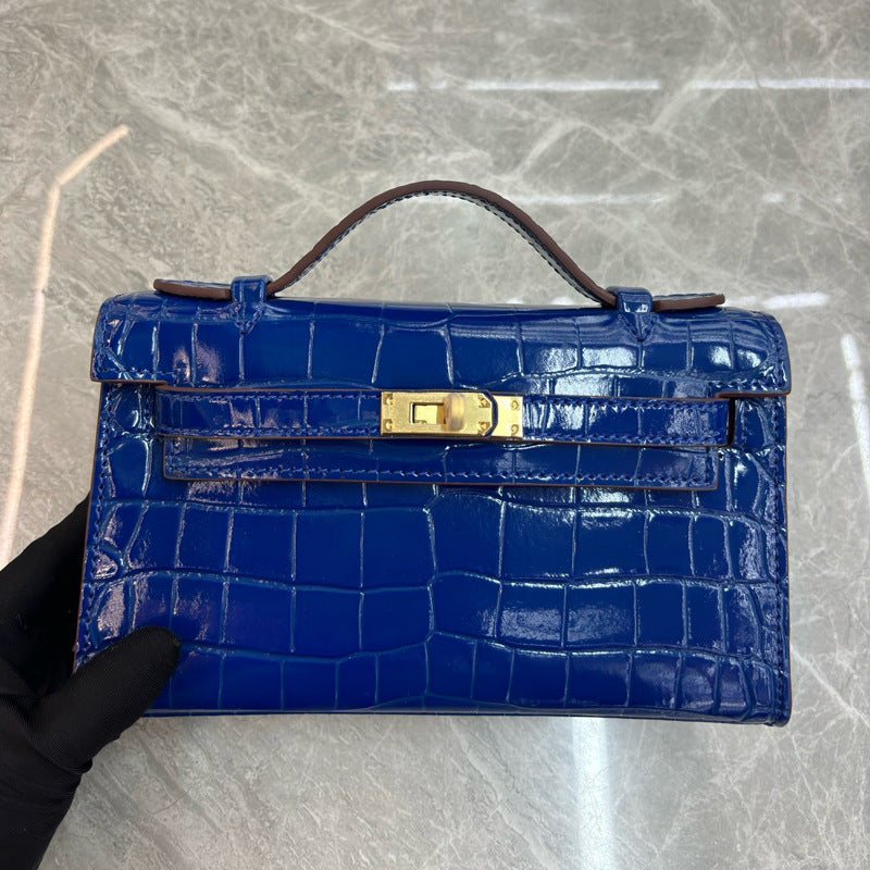 Crocodile Embossed Leather Clutch Bag | 10 Colors