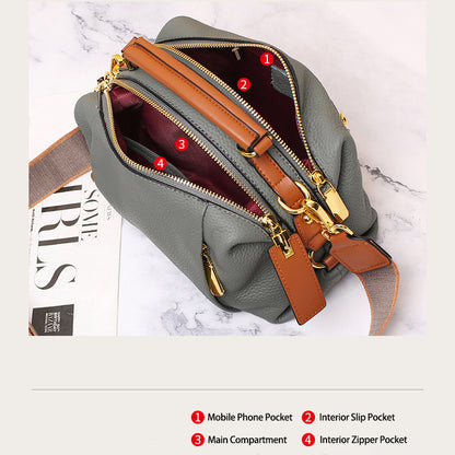 Togo Leather Boston Bag | Cowhide Crossbody Satchel