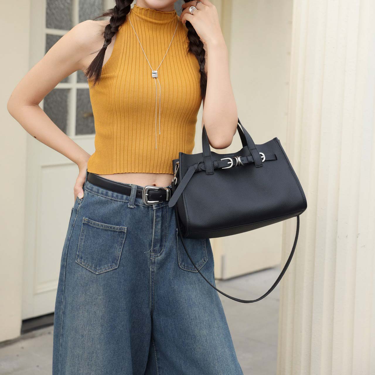 Togo Leather Tote Bag Minimalist Handbag Crossbody Bag