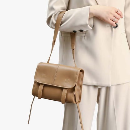 Retro Top-Grain Cowhide Mini Crossbody Bag - Vintage Genuine Leather Small Square Satchel for Women