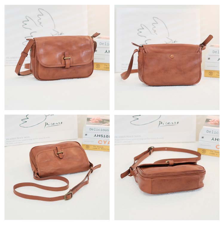 Vegetable Tanned Leather Messenger Bag Small Square Purse
