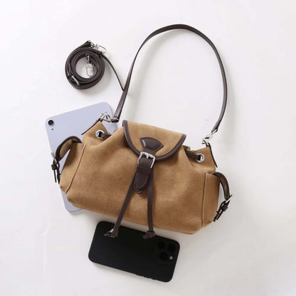 Suede Leather Multi-Pocket Crossbody Bag - Retro Spliced Edition