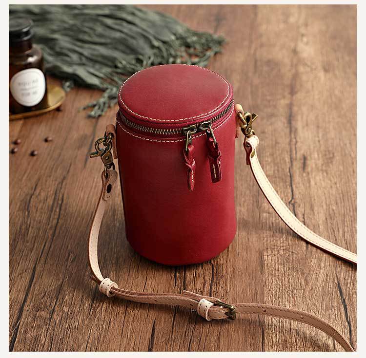 Retro Vegetable Tanned Leather Small Bucket Bags Genuine Leather Purses