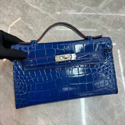 Crocodile Embossed Leather Clutch Bag | 10 Colors