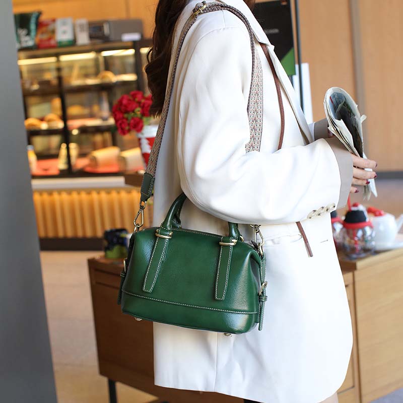 Vegetable-tanned Leather Boston Bag | Cowhide Crossbody Handbag