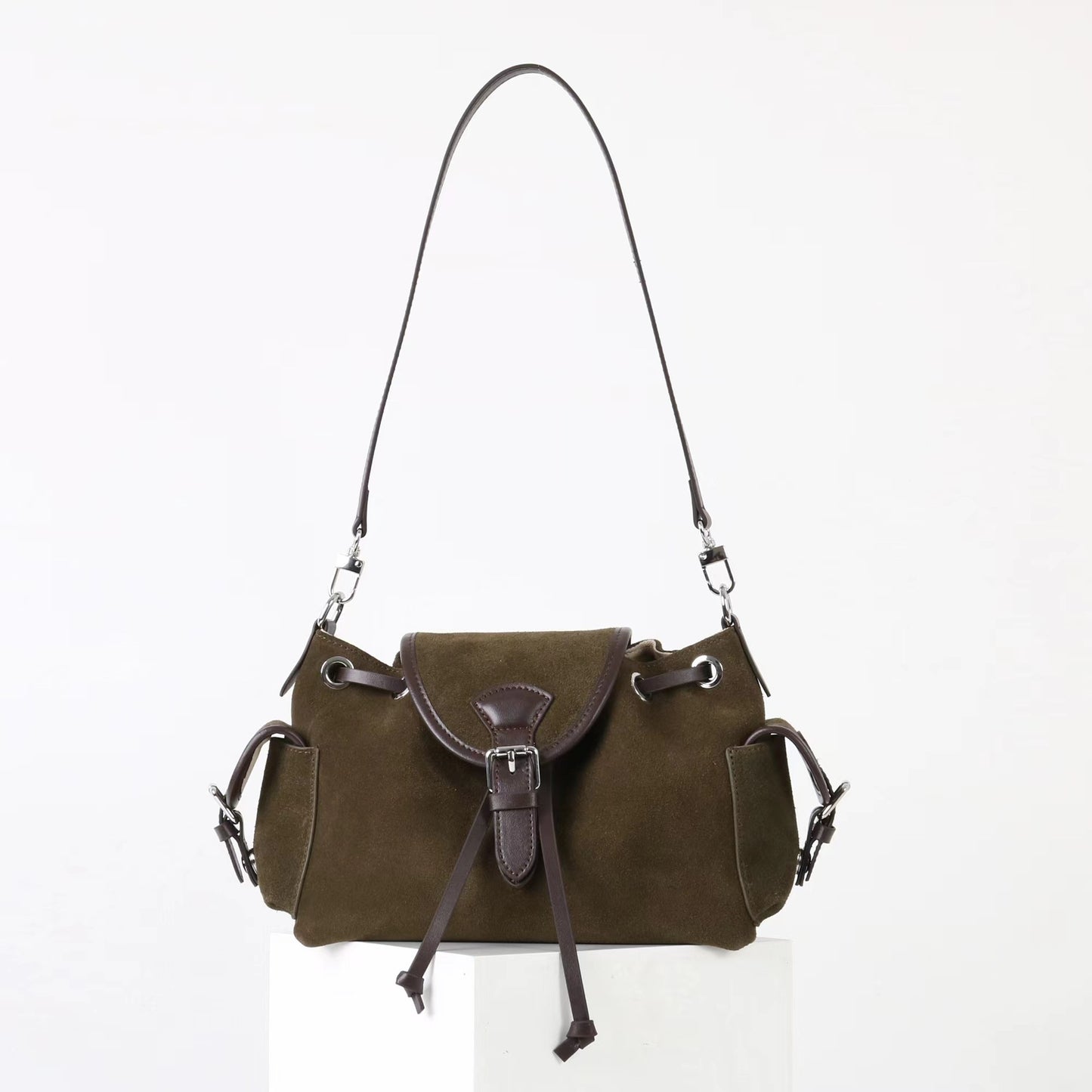 Suede Leather Multi-Pocket Crossbody Bag - Retro Spliced Edition
