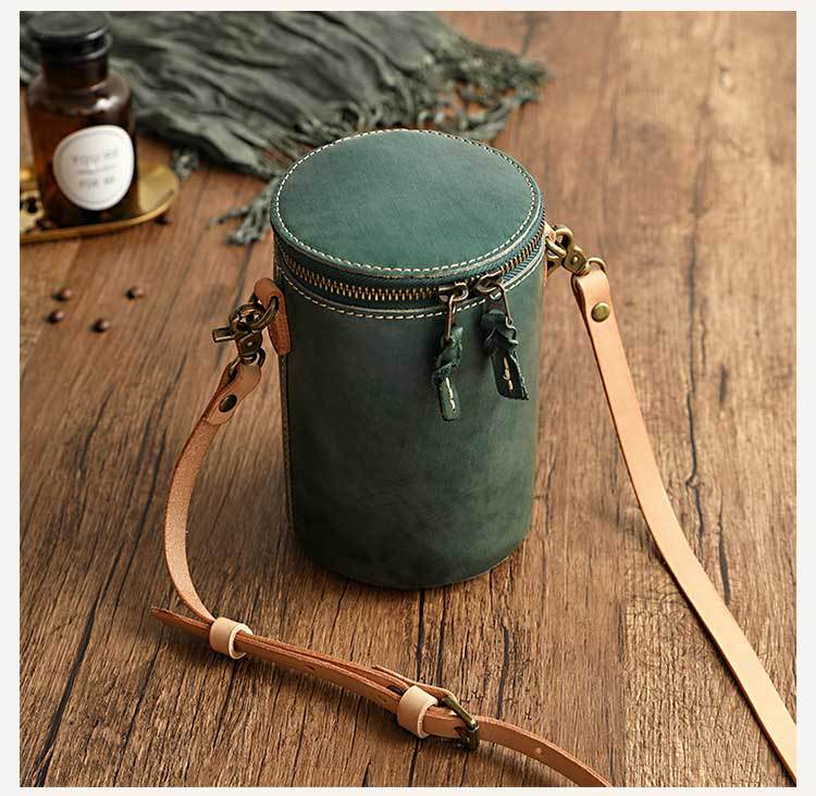 Retro Vegetable Tanned Leather Small Bucket Bags Genuine Leather Purses