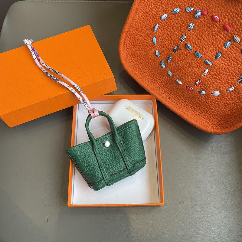 Top Grain Leather Inspired Mini Garden Party Bag Charm Holder for AirPods Pro