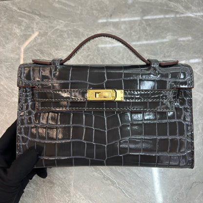 Crocodile Embossed Leather Clutch Bag | 10 Colors
