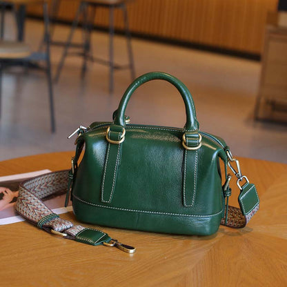 Vegetable-tanned Leather Boston Bag | Cowhide Crossbody Handbag