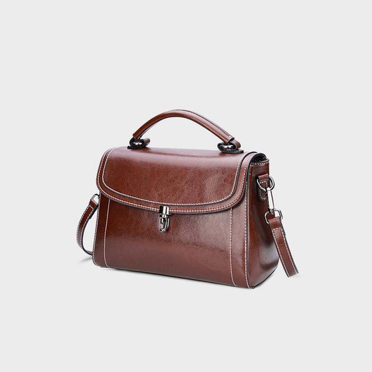 Genuine Leather Handbag - Top Grain Cowhide Square Bag