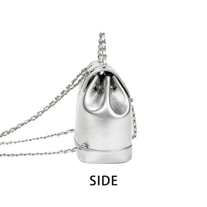 Retro Silver Leather Chain Bag Woman Travel Backpack