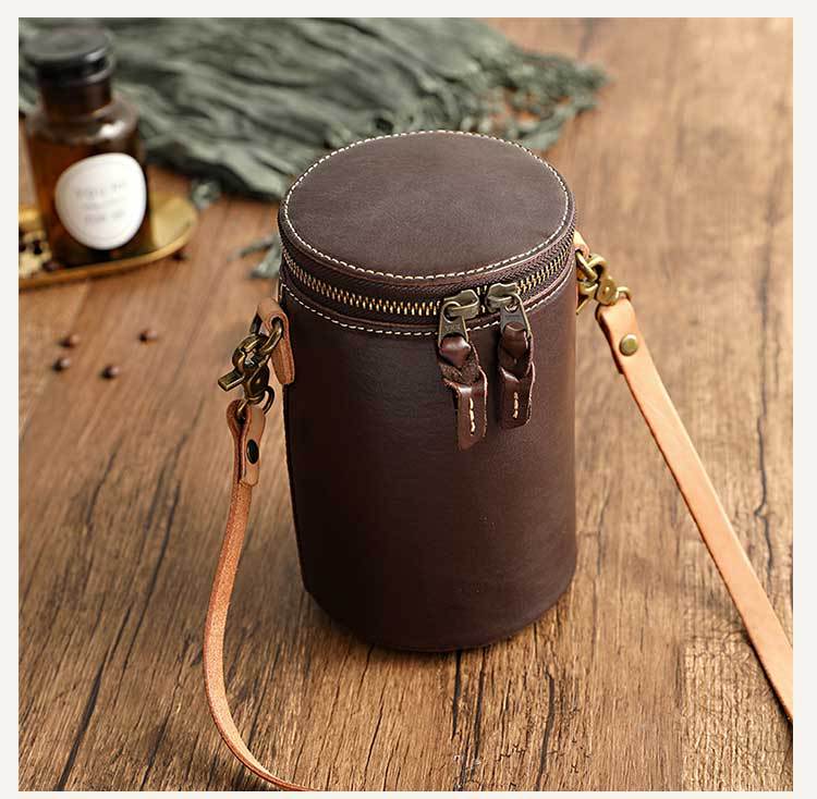 Retro Vegetable Tanned Leather Small Bucket Bags Genuine Leather Purses