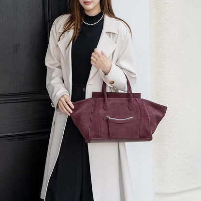 Large Capacity Suede Smile Handbag in Retro Street Style