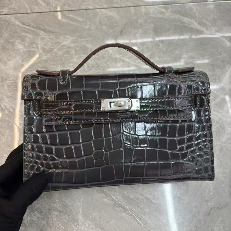 Crocodile Embossed Leather Clutch Bag | 10 Colors