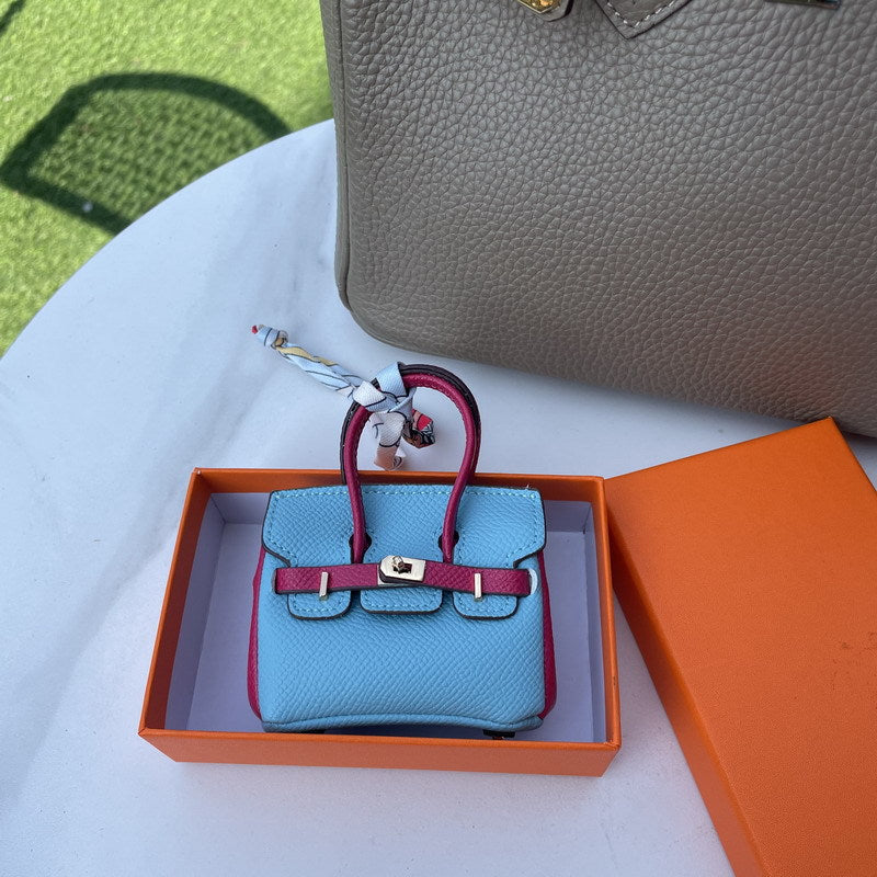Inspired Mini Burkin Handbag Charm Vegan Leather Earphone Storage Bag